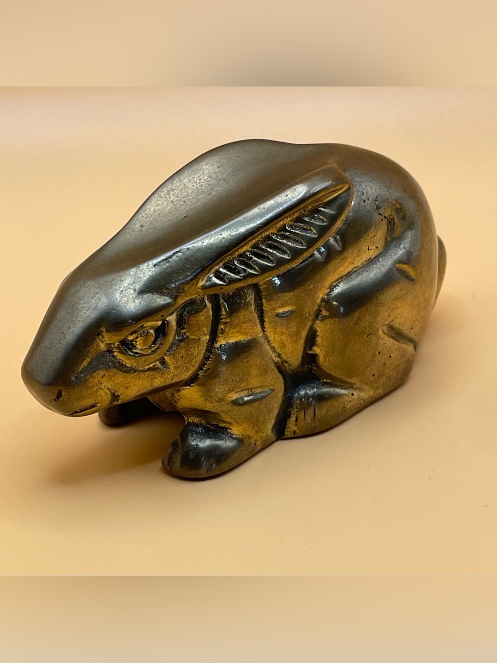 Brass Crouching Rabbit Figurine